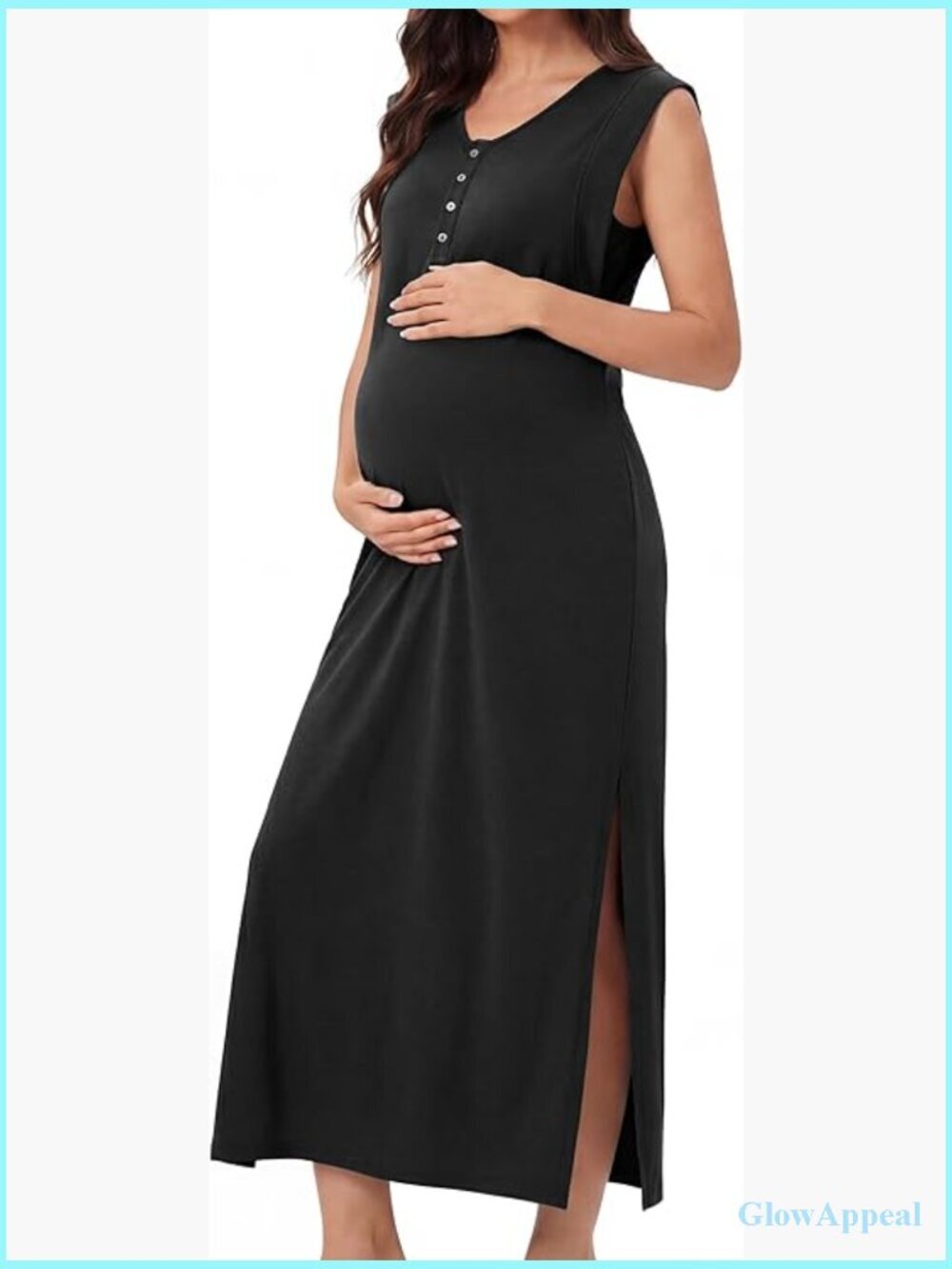 Maternity Nursing Dress V-Neck Midi Split Side Pockets Summer Casual